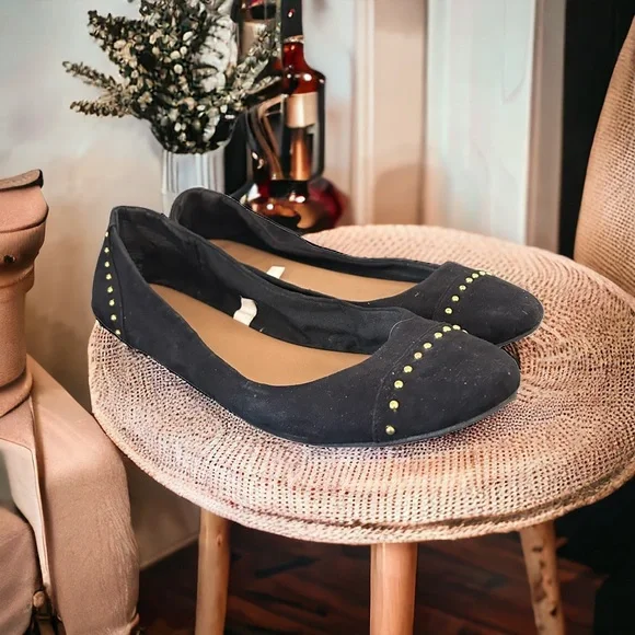 Merona Women’s Black Textile Slip On Studded Ballet Flats Size 9.5 - Picture 1 of 12